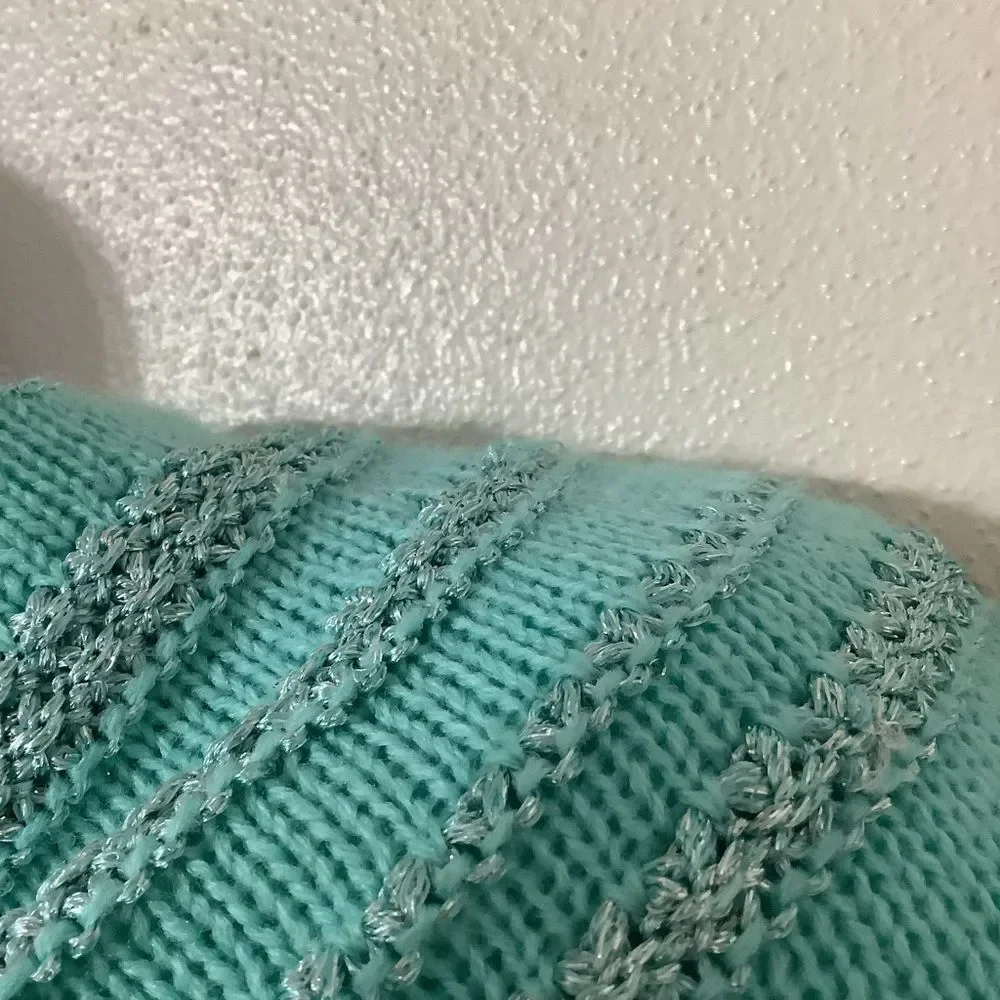 Teal Retro Wintercore‎ Cabincore Holiday Feminine Winter Sparkly Knit Sweater XS